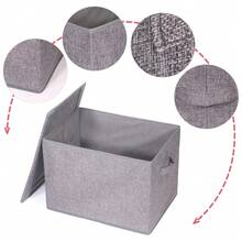 3 Pack Large Foldable Storage Box With Lids Fabric Storage Cube Organizer Cloth Containers Bins Baskets For Closet Clothes Clothing Bed Room - Grey 3 Pack - View 6