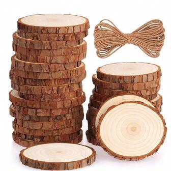 15pcs Natural Unfinished Round Wood Slices, 2.4-4.0 Inch Wood Rings, Crafted With Pre-Drilled Holes, For DIY Projects, Coasters, Country Wedding, Christmas Decorations