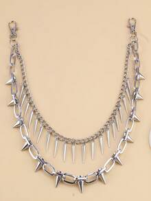 1pc Punk Street Style Double Layer Rivet Metal Chain Jeans Decoration Accessory, Unisex - Rivet Double Trouser Chain - View 5