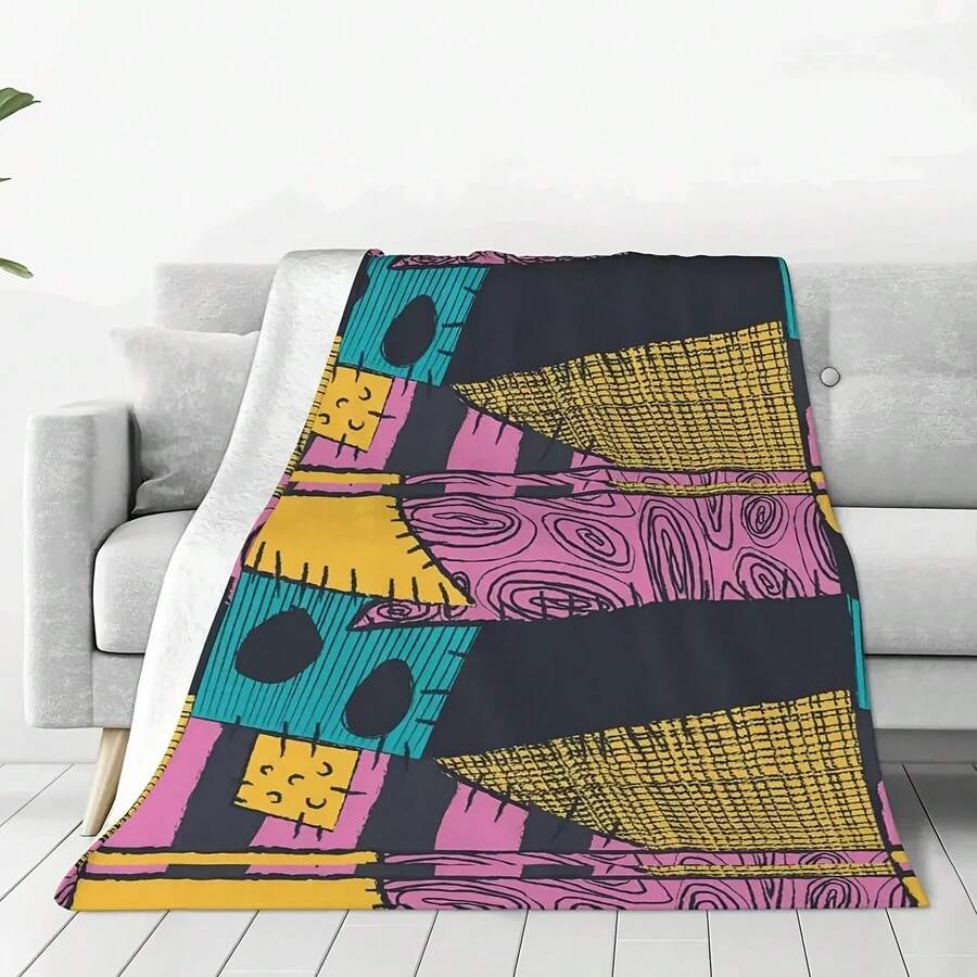 Super Warm Fleece Throw Blanket With Nightmare Before Christmas Sewn Pattern Perfect For Car Sofa Couch Or Bedroom Quilt - hình dạng - Xem 1