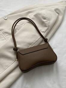 新款时尚女士腋下包，针织包，个性化金属扣设计，单肩包，纯色高端PU斜挎包，女士钱包，适合购物、通勤和旅行 - 棕色 - 查看 5