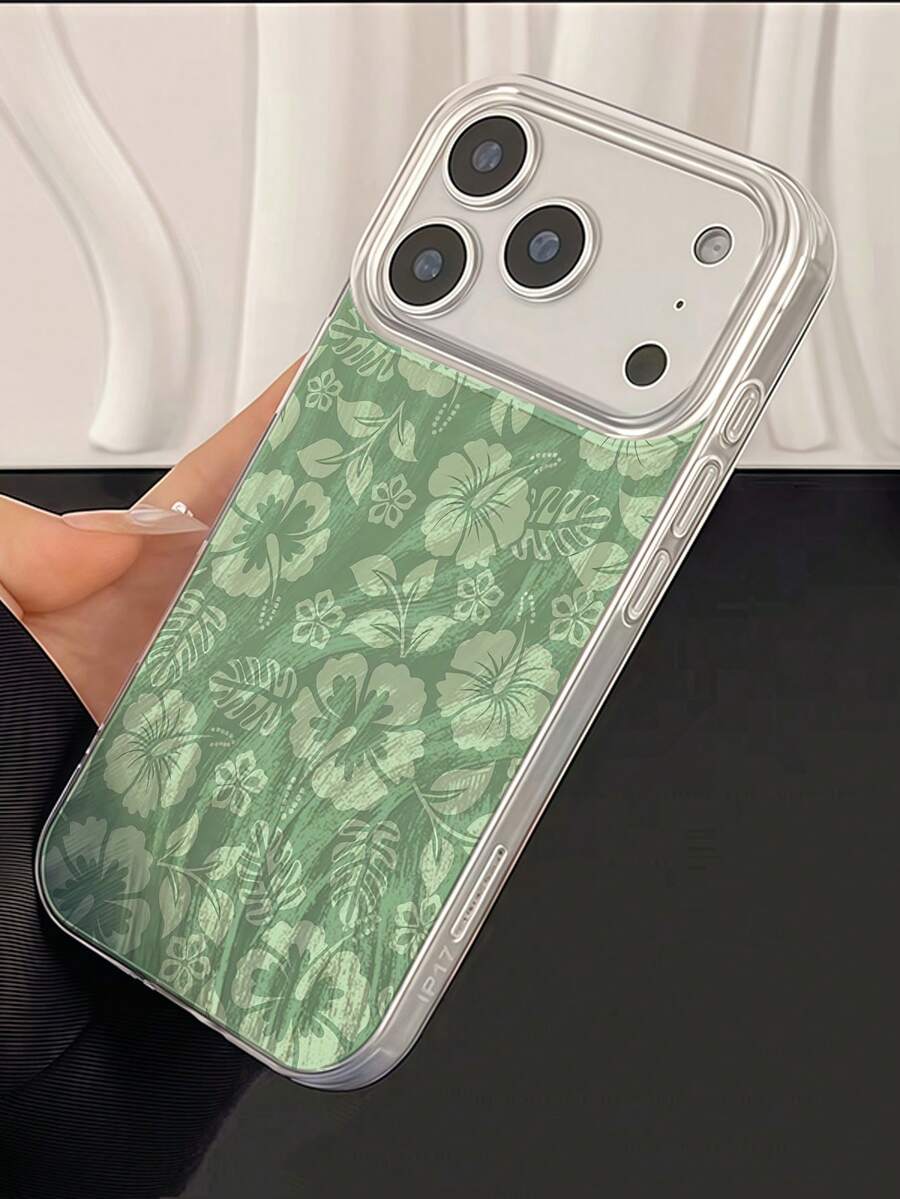 1pc Minimalist Plant Pattern Glitter Soft Protective Phone Case, Waterproof Shockproof Slip-Resistant, Compatible With Apple Phones, Great Gift For Friends, Family, Couples, Birthday, Holidays - Multicolor - View 1