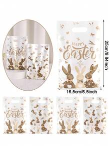 10/20/50 pezzi Sacchetti regalo di Pasqua, sacchetti di plastica con motivo coniglietto di Pasqua marrone con manici, sacchetti per feste di Pasqua, adatti per la caccia alle uova di Pasqua, forniture per feste, confezioni regalo di Pasqua - Multicolore - Visualizzare 3