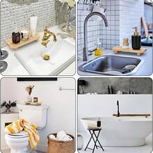 1 pieza Bandeja de baño de madera de palo de rosa, adecuada para sostener gel de ducha, champú, velas aromáticas, decoración de baño, bandeja decorativa multifuncional, almacenamiento de baño, decoración de habitación, regalo perfecto para Halloween, San Valentín, Acción de Gracias y otras festividades - Café integral - Ver 4