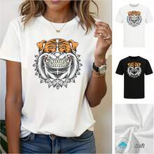 Camiseta de punto suave con cara de tigre de estilo minimalista fresco y dientes afilados para trabajo, fin de semana, casual, unisex - Blanco - Ver 1