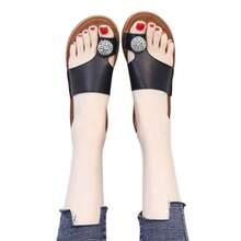 Sandalias de Rhinestone para Mujeres, Uso al Aire Libre, Nuevas Sandalias Planas de Verano 2025 Estilo Coreano con Clip de Dedo Versátiles y Cómodas - Negro - Ver 7