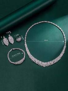5 件 Tylionnejewelry 铂金镀方晶锆石奢华项链、手链、耳环、开口戒指首饰套装，适合优雅婚礼、节日派对、母亲节礼物 - 銀色 - 查看 4