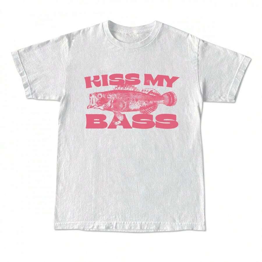 Kiss My Bass Vintage Style Fishing-Shirt, Graphic Shirt Pink Design Limited Edition Menswear Birthday Day Menswear Birthdaymen Gifts,Graphic Tees - T卹-8 - 查看 1