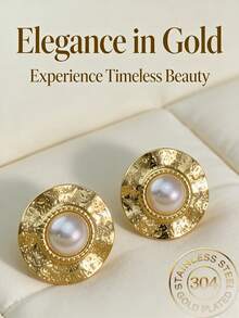 Khuyên tai nữ mạ vàng đính ngọc trai giả, khuyên tai bằng thép không gỉ chống dị ứng, khuyên tai ngọc trai trắng thời trang làm phụ kiện trang sức quà tặng, trang sức ít gây dị ứng phù hợp với tai nhạy cảm. Trang sức nữ thích hợp cho đám cưới, tiệc tùng, khiêu vũ, phong cách retro. - Nhiều màu - Xem 2