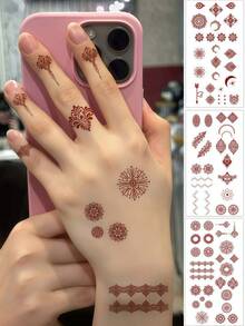 3 hojas de pegatinas de tatuaje de henna marrón, tatuajes temporales de henna, tatuajes de mandala impermeables para manos, para maquillaje de mujeres, bodas, novias, festivales, vacaciones, atuendos, favores y accesorios musulmanes - Marrón - Ver 10
