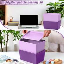 6 Pcs Storage Bins With Lids Small Plastic Storage Containers Stackable Storing Baskets Box Cute Organizer Bins For Organizing Shelves (Purple Series) - PurpleSeries - View 5