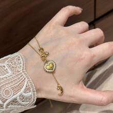 1pc New Luxury Mythical Heart Moon & Detachable Heart Pendant Necklace, Eid Mubarak - Multicolor - View 5