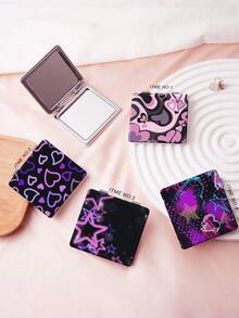 1pc Y2K Millennium Series Compact Folding Makeup Mirror, Lightweight, Ultra-Thin, PU Leather, Suitable For Various Occasions: Travel, Gatherings, Work, School, Suitable For All Ages - Multicolor - View 2