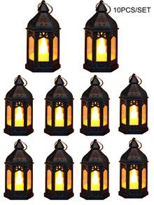 1/4/10pcs Mini Retro Lantern Shaped Decorative Lights, Battery Powered, Indoor Room Tabletop Decor Night Light, Mini Candle Lantern, Suitable For Holidays, Parties, Religious Occasions, Home Decor