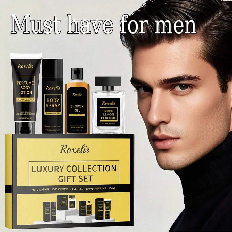 Roxelis 4pcs Men'S Luxury Fragrance Gift Set - Moisturizing Body Balm, Body Spray, Shower Gel & Aromatic Diffuser - Long-Lasting Freshness, Cleansing & Hydration - Perfect Gift For Boyfriends, Husbands, Fathers, Christmas, Valentine'S Day - Elegant Packagin