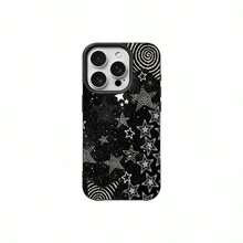 1pc TPU Material Dark Star Pattern Phone Case Compatible With Iphone 17 Pro Max/17/16 Pro Max/15/13/12/11, S20 FE/A15/S24/A55, Redmi Note 11/Note 12/Note 13 Pro, Full Coverage Anti-Drop Soft Protective Phone Cover - Black - View 5