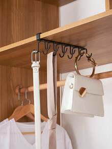 Hat Rack, Belt Rack, Wardrobe Accessories Rack, 6 Hooks/12 Hooks, Cabinet Hooks, Wardrobe, Simple Hole-Free Storage Rack, Multi-Function Household Organizer Rack, Cup Rack, Hole-Free Clothes Hanger, Sponge Drainer Rack, Spatula, Spoon And Mixer Organizer Rack, Food Pantry Wardrobe Storage Accessories - Black - View 5