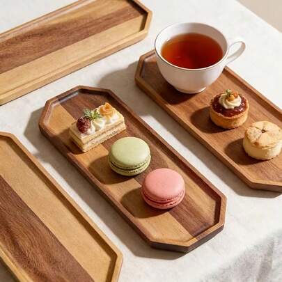 1pc/3pcs/5pcs Natural Wood Grain Square Snack & Dessert Tray, Bathroom Vanity Organizer For Shampoo, Soap, Cosmetics - Durable Multi-Purpose Home Decor, Suitable For Kitchen, Dining, Holiday Entertaining, Bathroom Tray, Elegant Wooden Tray, Smooth Surface Tray, Minimalist Design, Sturdy Construction, Small Tray, Kitchen Organizer