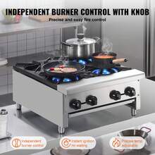 Estufa de gas comercial con 4 quemadores, Gama de estufas de cocina de encimera de propano y gas natural, Placa caliente de gas de acero inoxidable, Equipo de cocina comercial para restaurante,112.000 BTU - 4 quemadores - Ver 4