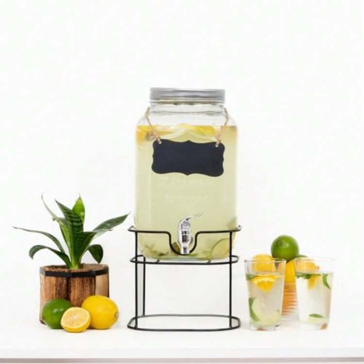 CYPNKingshouse Vitrolero Dispensador De Agua y Bebidas de Vidrio De 8 litros con Base y Tapa De Metal Vitrolero de Cocina con Despachador Dispensador Mason Jar para Eventos Jarras para AguaFashion - 221200721 - Añade 4