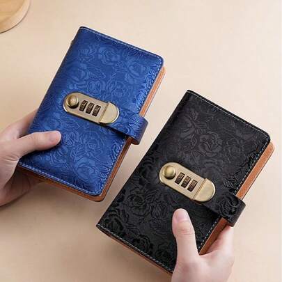 1pc Vintage Embossed Password Lock Notebook | Multi-Card Slot Design | Portable Personal Notebook - Embossed Texture | Private Record Notebook - Tactile Memo Pad - Holiday Gift - Birthday Gift - Perfect Gift