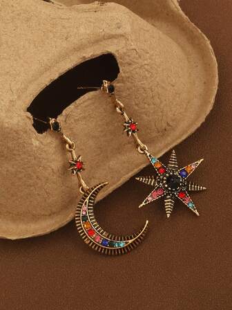 1 par eleganta personliga örhängen i kreativ stil - värdiga stjärna och måne i bohemisk chic, glänsande palatsstil