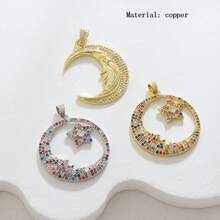 1件铜质时尚个性化嘻哈月亮星星奢华吊坠，DIY手链项链耳环包包配饰，高端手工饰品 - 彩色 - 查看 8