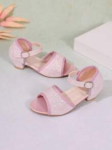 1 Pair Summer New Girls Sequin Princess Soft Sole Low Heel Dress Sandals, Pink - Pink - View 12