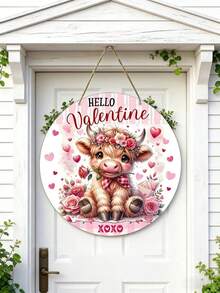 Valentine's Day Wooden Cow Door Sign - Adorable Cow XoXo Greeting Wreath Decor Hanger, Rustic Farmhouse Style Valentine's Hanging Decor, Suitable For Home, Patio, Living Room, And Bedroom, Ideal Holiday Gift - Multicolor - View 7