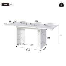Tamanho adequado, 140/180*80 cm, adequado para 6-8 pessoas, formato certo, verdickte Tischplatte, einfachen Stil, Tisch für Esszimmer, Küche, Wohnzimmer, Weißer Marmor - Mármore branco - Ver 4