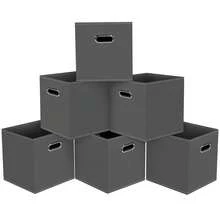 Black Foldable Storage Cubes Bins, Fabric Storage Box Cubes Organizer Baskets With Dual Handles For Home Organizer,Set Of 6,(Gray) - Gray - View 2