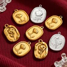1/5pcs Stainless Steel Gold-Plated Rose Flower Pendants Earrings Charms For DIY Necklace Parts Craft Jewelry Making Supplies Bulk - Multicolor - View 1