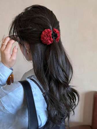 1 PC בד אדום עלה שיער טופר לנשים אלגנטי חדש סגנון חצי-Up שיער טופר אחורי של ראש שיער טופר שיער אקססורי לשיער נשים שיער אביזרי טופר אופנה קליפים אלגנטי שיער מצמד סיבתי שיער לסת קליפ