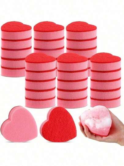 10 piezas de esponjas de cocina con forma de corazón de doble cara - Diseño de doble capa para fregar, resistente a los arañazos, apilables con forma de corazón rosa y blanco, adecuadas para lavar platos, limpiar encimeras y baños - Adecuadas para uso doméstico y comercial.