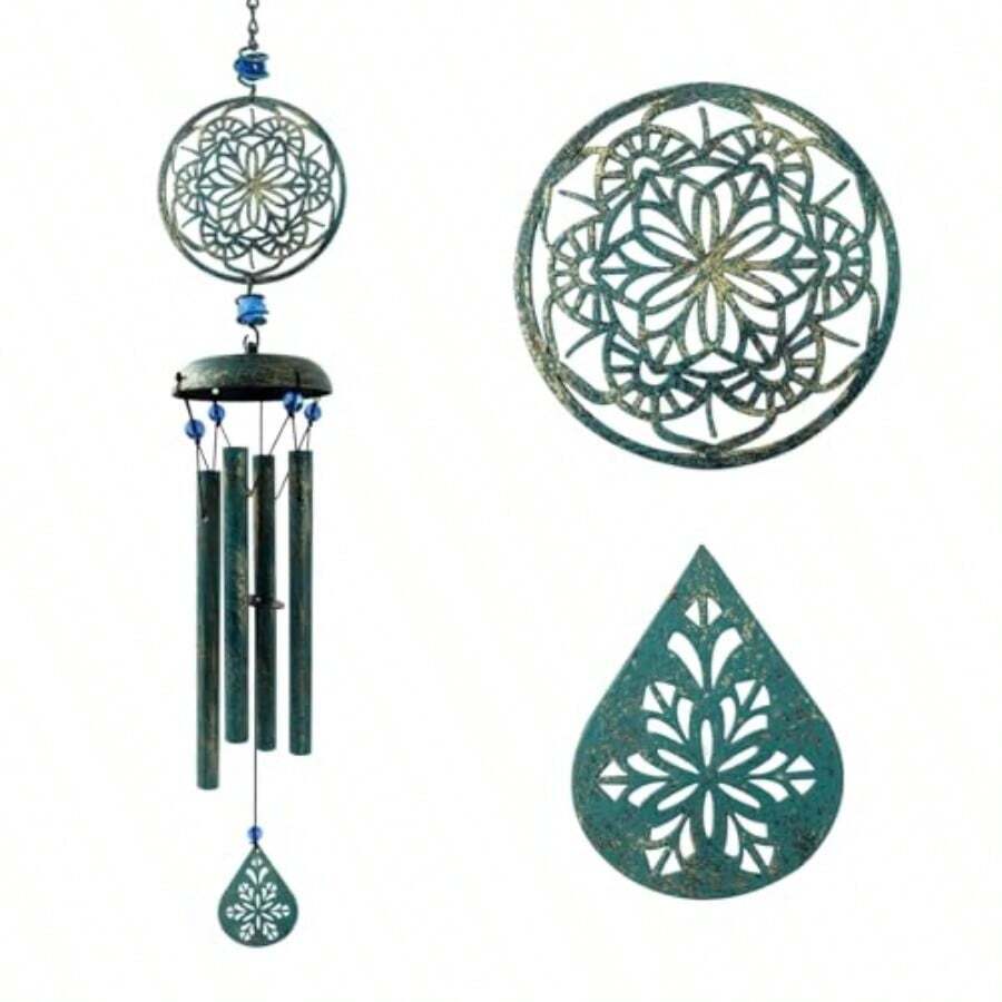 Wind Chimes For Outside Zen Atmosphere Wind Chime Windchime Outdoors For Outdoor Garden Patio Decor With Mandala Design Windchime Gifts For Mother Grandma Sisters 6 Petalgift - TurquoiseGreen - View 1