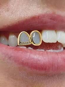 2026 New Collection Of Fine Jewelry2pcs/Set Hip-Hop Hollow Out Heart Stick Diamond Double Tooth Set, Daily Street Fashion Cool Smooth Gold Teeth - Vàng-6 - Xem 1