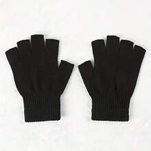Black Half-Finger High Elastic Thin Student Writing Cold-Proof Fingerless Gloves - 黑色半指一雙 - 查看 1