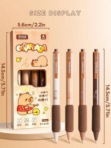 4pcs/Set Capybara, Panda & Strawberry Bear Themed Retractable Gel Pens - 0.5mm ST Nib, Stress-Relief Sponge Grip, Aesthetic & Smooth Writing For School, Office And Daily Use - Black - View 2