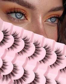 ENFOO Lashes Natural Wispy Strip Eyelashes Natural Look Flared False Eye Lashes Soft Lash Fluffy Cat Eyelash 7 Pairs Everyday D05 - ColorE - 查看 1
