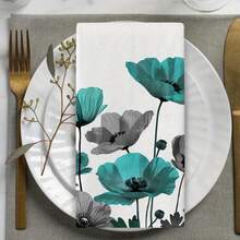 2pcs  Teal Grey Poppy Flower Kitchen Dish Towels - Modern Turquoise Floral Design, Durable Polyester, Machine Washable, Perfect For Baking, Cooking, And Bathroom Decor, Spring Summer Home Decoration, Kitchen Towels, Tea Towel, Turquoise Dish Cloth, Kitchen Towel For Drying Dish, Turquoise Flower Hand Towel, Kitchen Towel - Multicolor - View 5