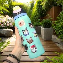 0walla 32oz Insulated Water Bottle Features A Vibrant Printed Design, Making It Stylish And Attractive. It Keeps Beverages Hot Or Cold For Up To 24 Hours. The Bottle Features A One-Touch Opening And A Built-In Straw, Offering Two Ways To Drink. A Convenient Handle Makes It Easy To Carry. The Large Capacity Meets Your Daily Hydration Needs, Making It A Fashionable And Practical Water Bottle Perfect For Commuting, Work, And School. - Màu xanh nhạt - Xem 4
