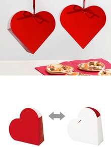 2 Pieces Valentine's Day Red Double-Sided Heart-Shaped Gift Packaging Box, Creative And Sweet Heart-Shaped Baking Packaging Folding Box, For Packaging Gifts - Multicolor - View 5