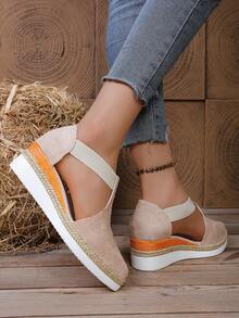 2026 New Platform Wedge Espadrille Sandals, Waterproof Thick Bottom Woven Straw Rope Sole Closed Toe Canvas High Heel Ladies Sandals - Beige - View 5