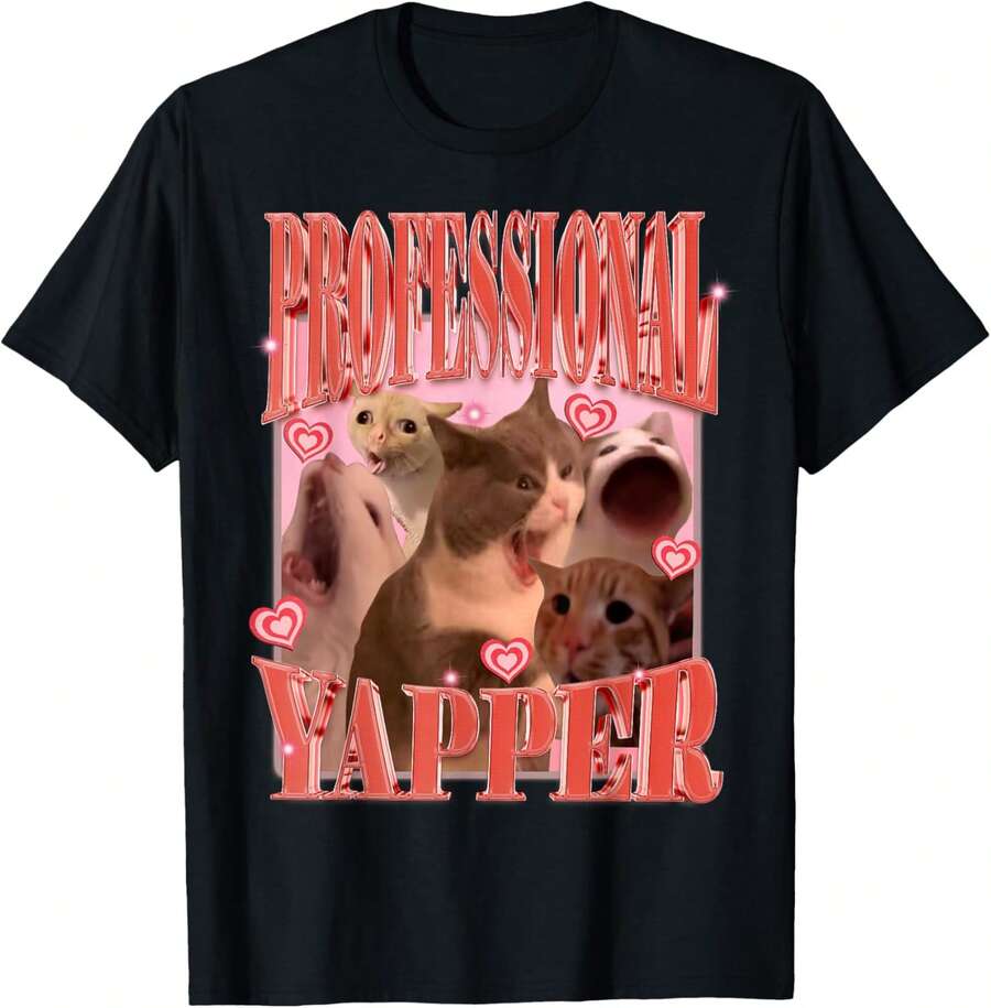 Cat Professional Yapper Cat Funny Oddly Specific Meme T-Shirt - Black - View 1