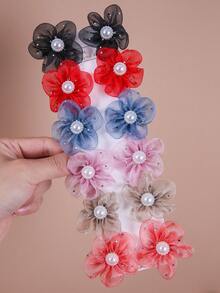 10 Stücke/Set Mädchen Mehrfarbige Perlen Mesh Blumen Haarspangen, Kleinkind Seitenpony Clips, einfache Pony Clips, süß & vielseitig, schonende Haarzubehör, geeignet für den täglichen Gebrauch und Schulanfang