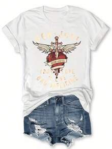 BON JOVI Band Printed Spring/Summer Casual Short-Sleeved Crew Neck T-Shirt, Casual Women's Wear  Fashion Simple T-Shirt For Women - 白色 - 查看 1