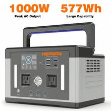 Hepway 1000W Portable Power Station 577Wh Solar Generator Large Capacity Travel Essential Portable Charger 12lb Light With BMS Automotive Grade Lithium Battery, Power Bank With 200W Solar Panel Charging, 2x 120V Pure Sine Wave AC Outlets 700W, PD 60W USB-C Charging Station For Gifts For Men/Women, RV, Emergency Home Use, Fishing, Camping Gear - 黑色 - 查看 1