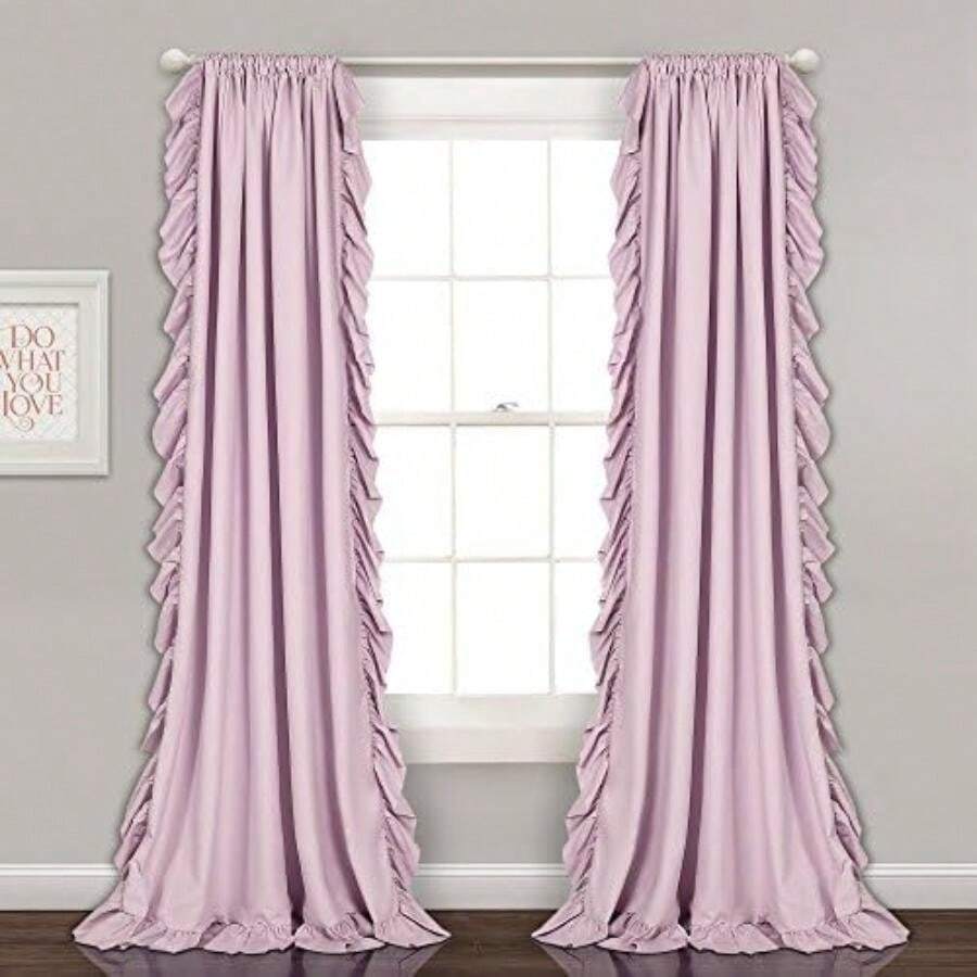 Decor Reyna - Juego de Paneles de Cortina de Ventana con Volantes, par, 54 Pulgadas de Ancho x 84 Pulgadas de Largo, Juego de Cortinas fluidas, Cortinas románticas con Volantes para recámara,(137.2An x 213.4Al cm (1 Paneles) Lila) - Multicolor - Ver 1