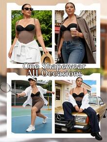1pc Plus Size Women Shapewear Bodysuit, Waist & Abdomen Shaping, High Elasticity Seamless Design, Simplistic Slimming Bodyshaper - Coffee Brown - View 6
