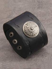 1件朋克风圆形压纹箭头男女通用情侣手镯，时尚个性嘻哈皮革可调节手镯，适合舞台、街头、万圣节派对配饰 - 手鐲 - 查看 15